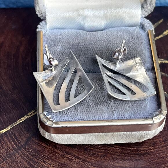 Vintage Modern Earrings in Sterling Silver Modernist geometric large studs - Picture 2 of 9